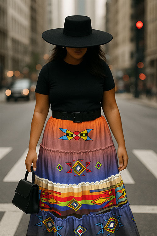 Sunset Pathways Geometric Three Tier Skirt