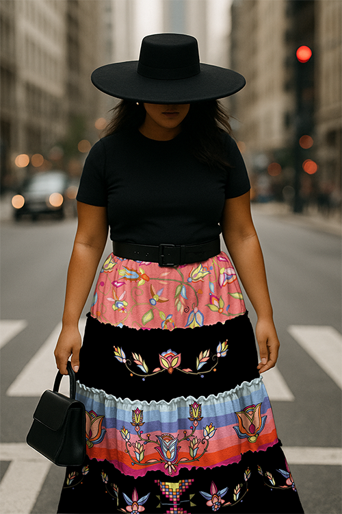 River of Petals Dark Three Tier Skirt