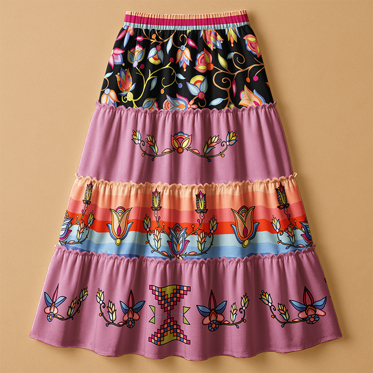 River of Petals Pink Three Tier Skirt