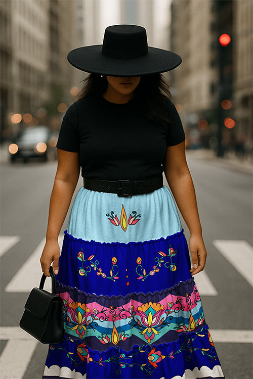 Thunder Mesa Petals Blue Three Tier Skirt