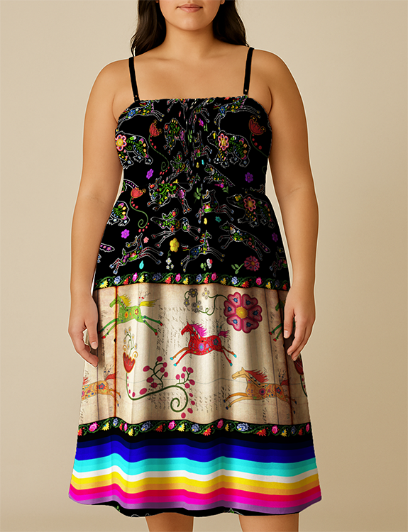 Floral Ledger Horse Smock Top Dress
