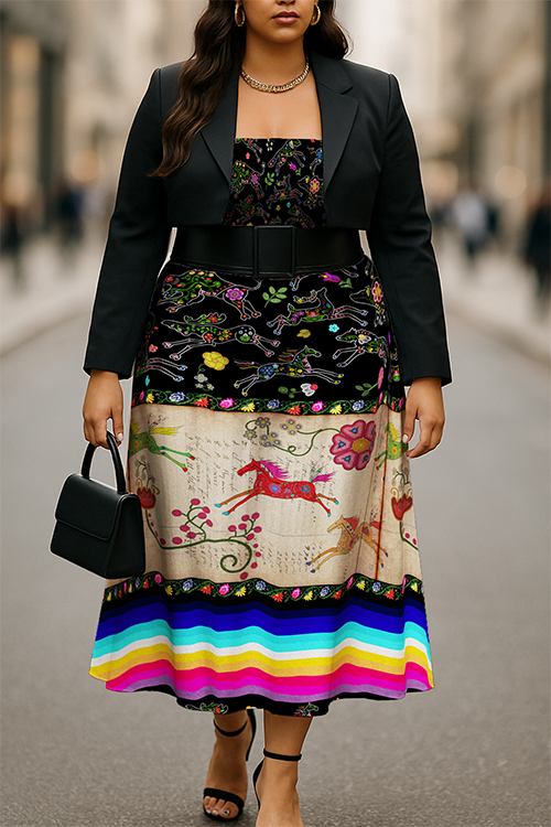 Floral Ledger Horse Smock Top Dress