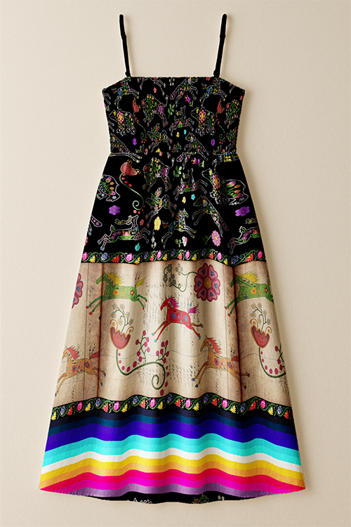 Floral Ledger Horse Smock Top Dress