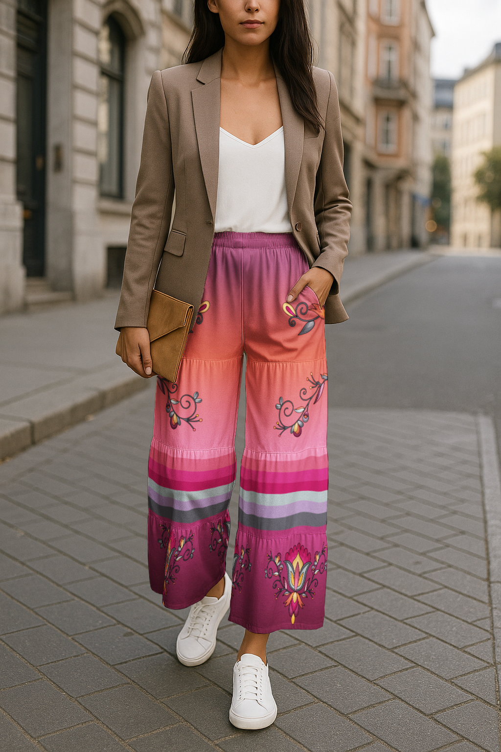 Crimson Drift Petals Three Tier Pants