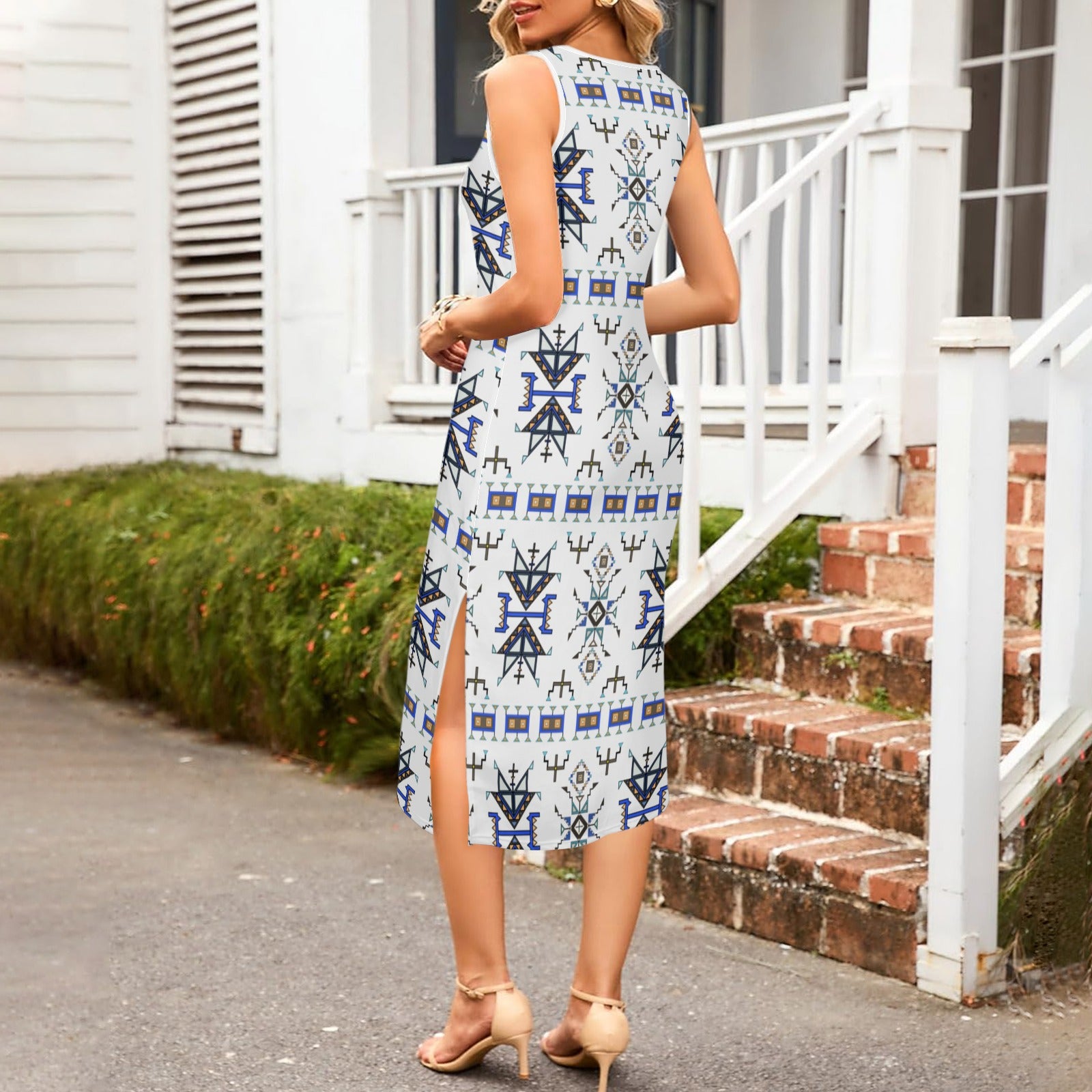 Eagle Strike White Phaedra Sleeveless Open Fork Long Dress