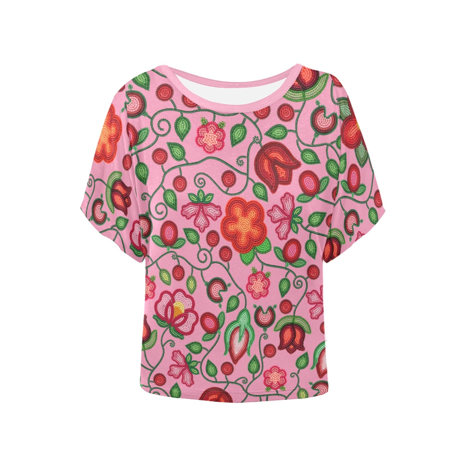 Rose Reverie Pink Women's Batwing-Sleeved Blouse T-shirt