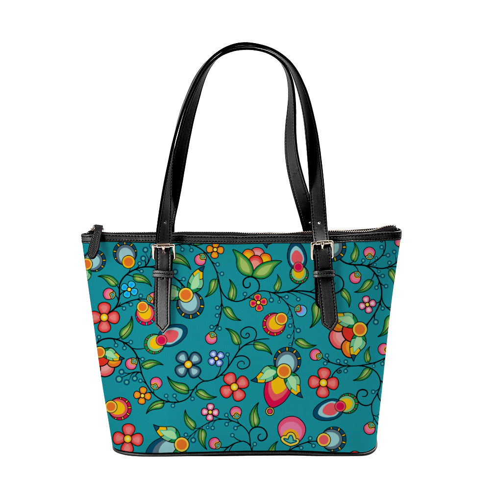 Floral Bounty Teal Large Tote Shoulder Bag