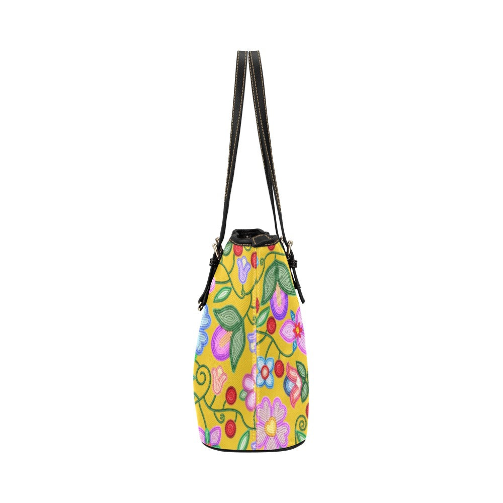 Petal Harmony Ochre Leather Tote Bag/Large