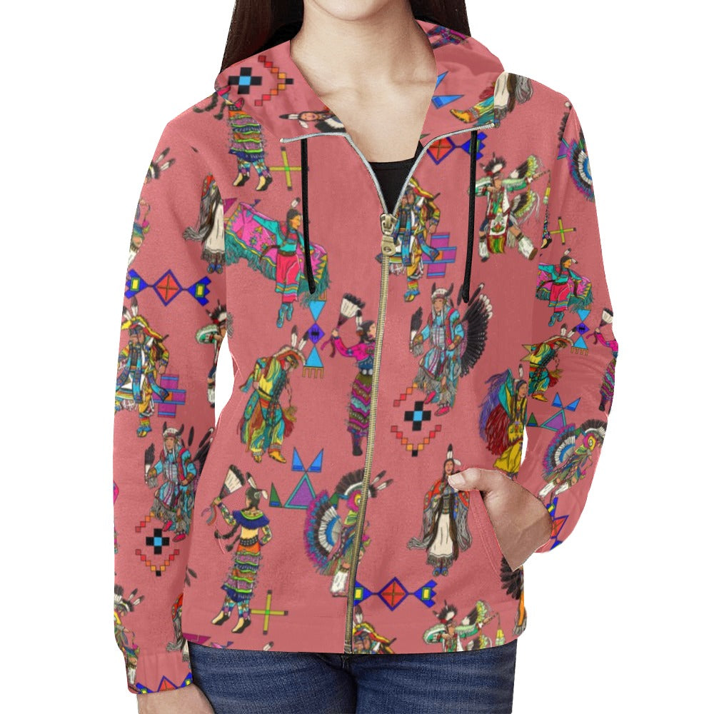 Grand Entry Dancers Terra Cotta Pink Full Zip Hoodie for Women