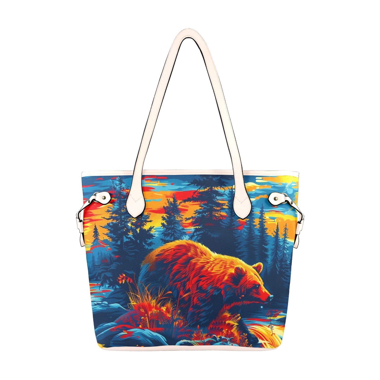 Fishing Bear Clover Canvas Tote Bag