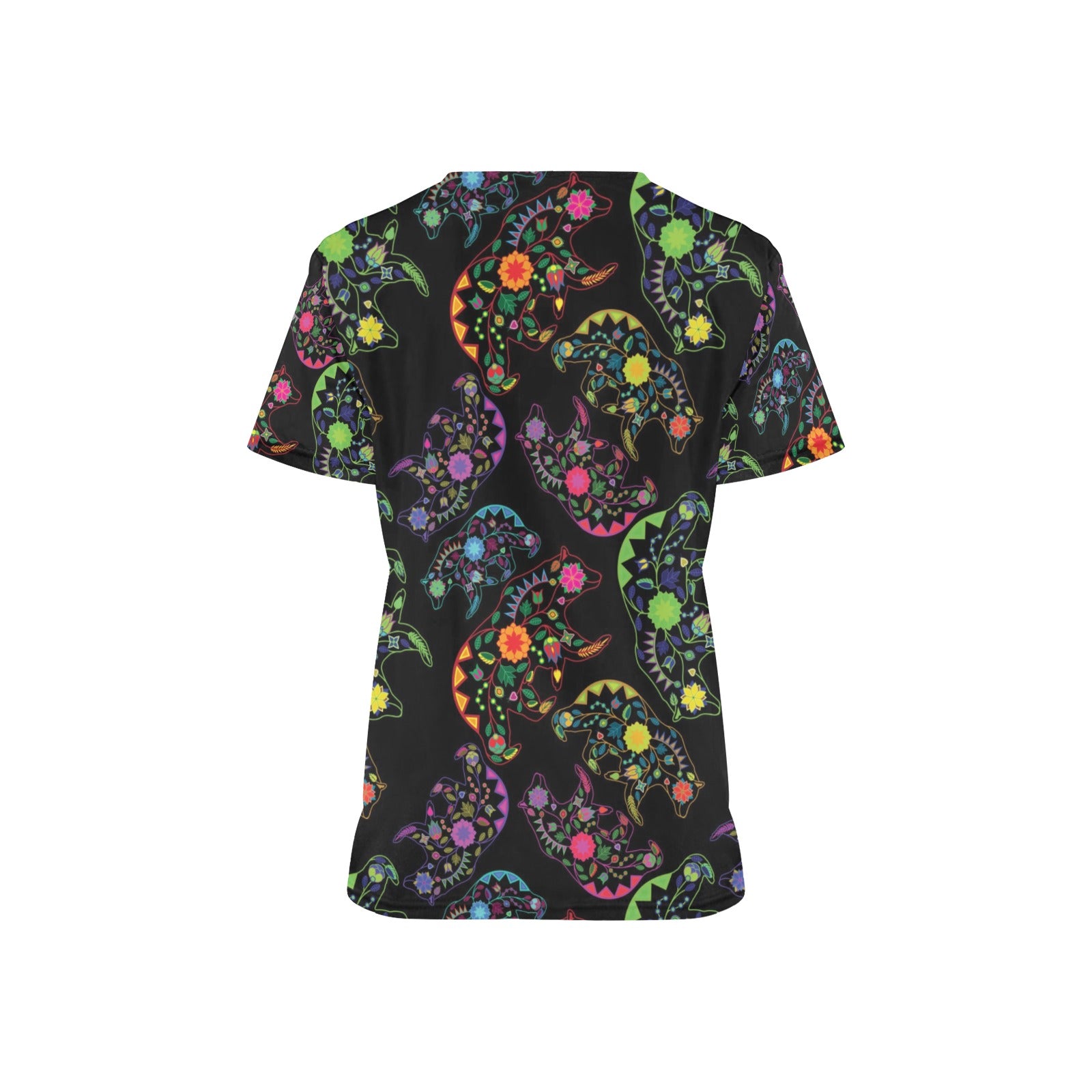 Neon Floral Bears Scrub Top