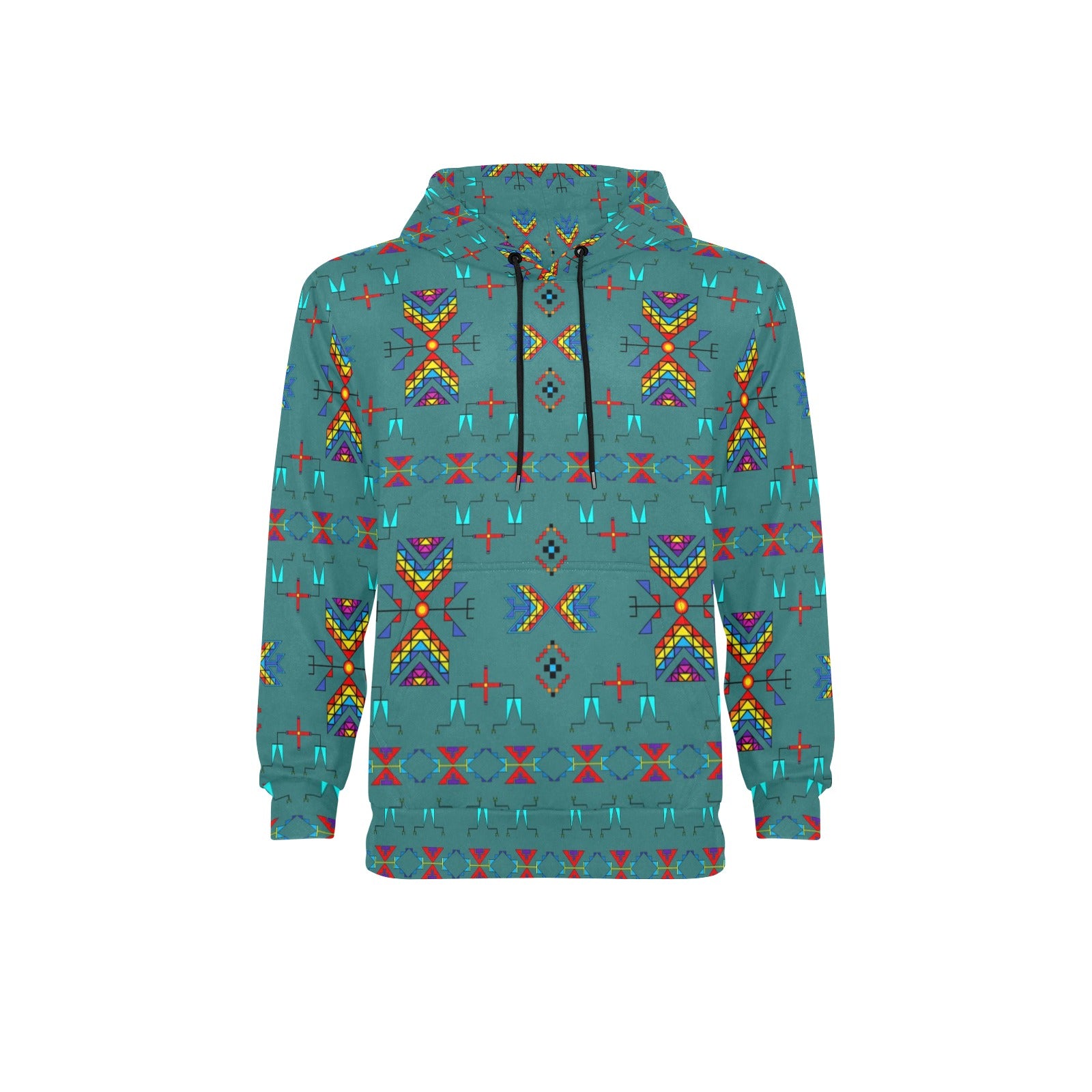 Rainy Chief Rainbow Teal Sky Men's Long Sleeve Fleece Hoodie