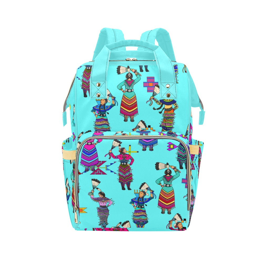 Women's Jingle Dancers Turquoise Multi-Function Diaper Backpack/Diaper Bag
