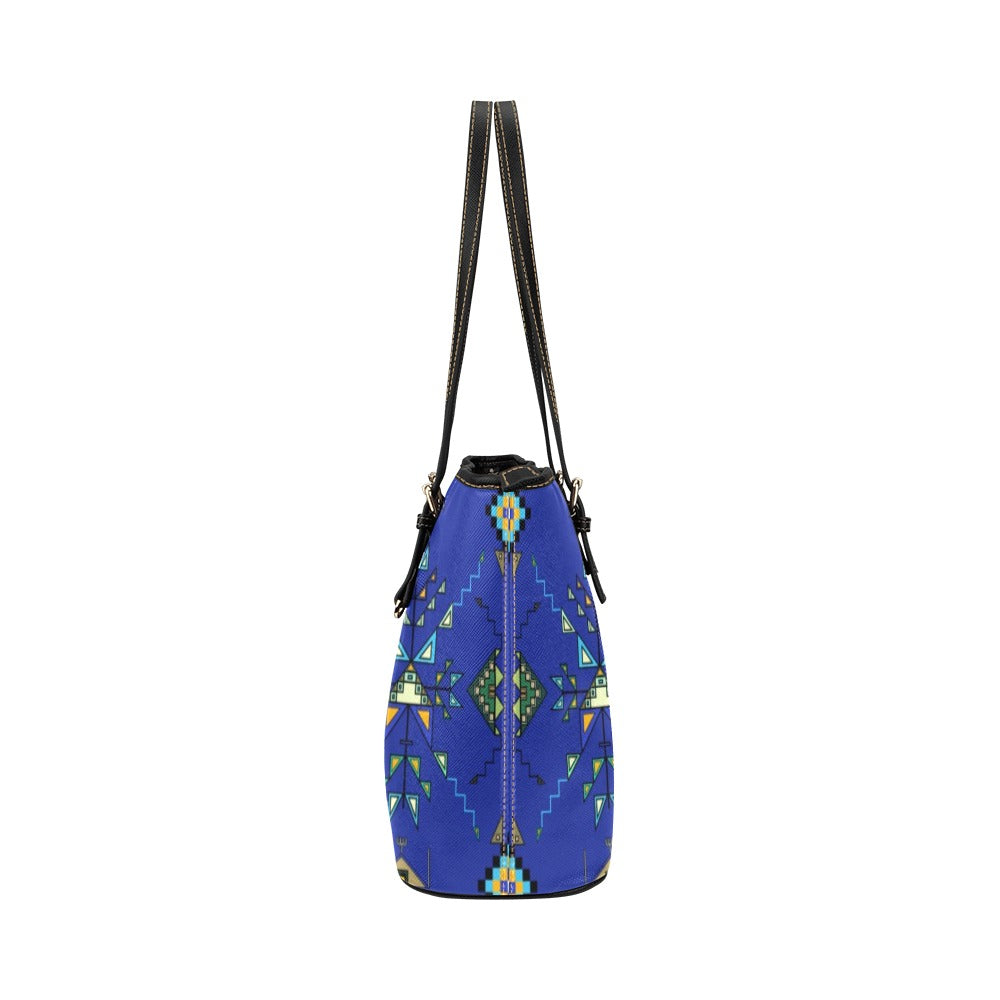 Bear Shield Dark Blue Leather Tote Bag/Large