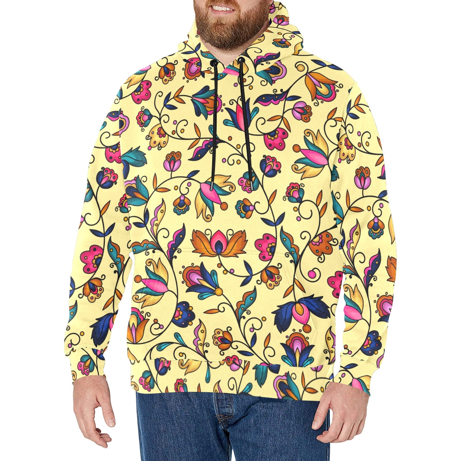 Copper Prairie Petals Yellow Men's Long Sleeve Fleece Hoodie