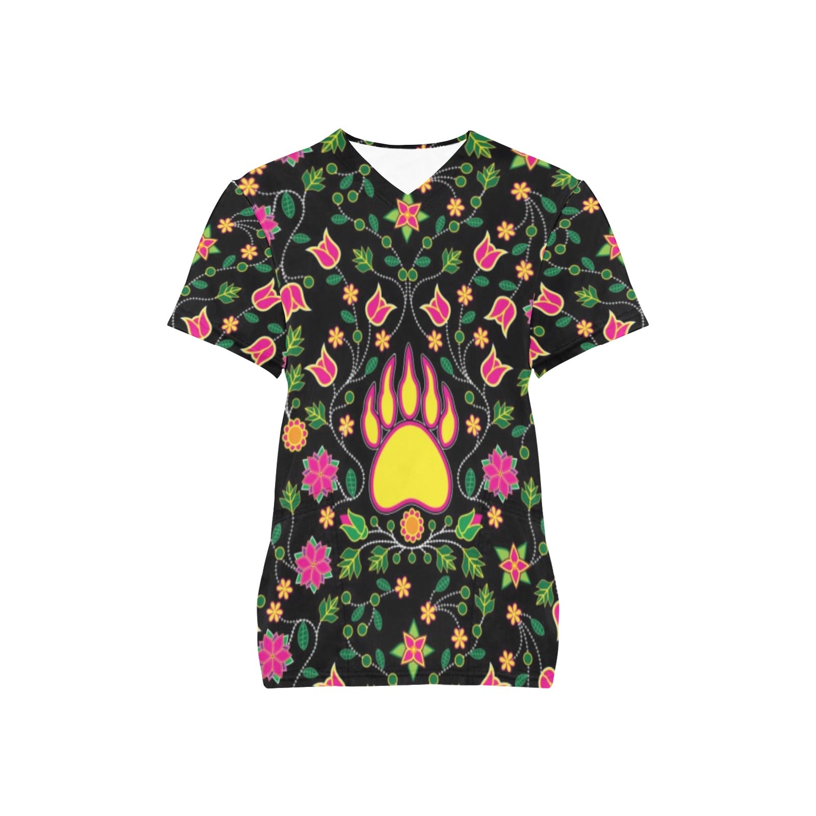 Floral Bearpaw Pink and Yellow Scrub Top
