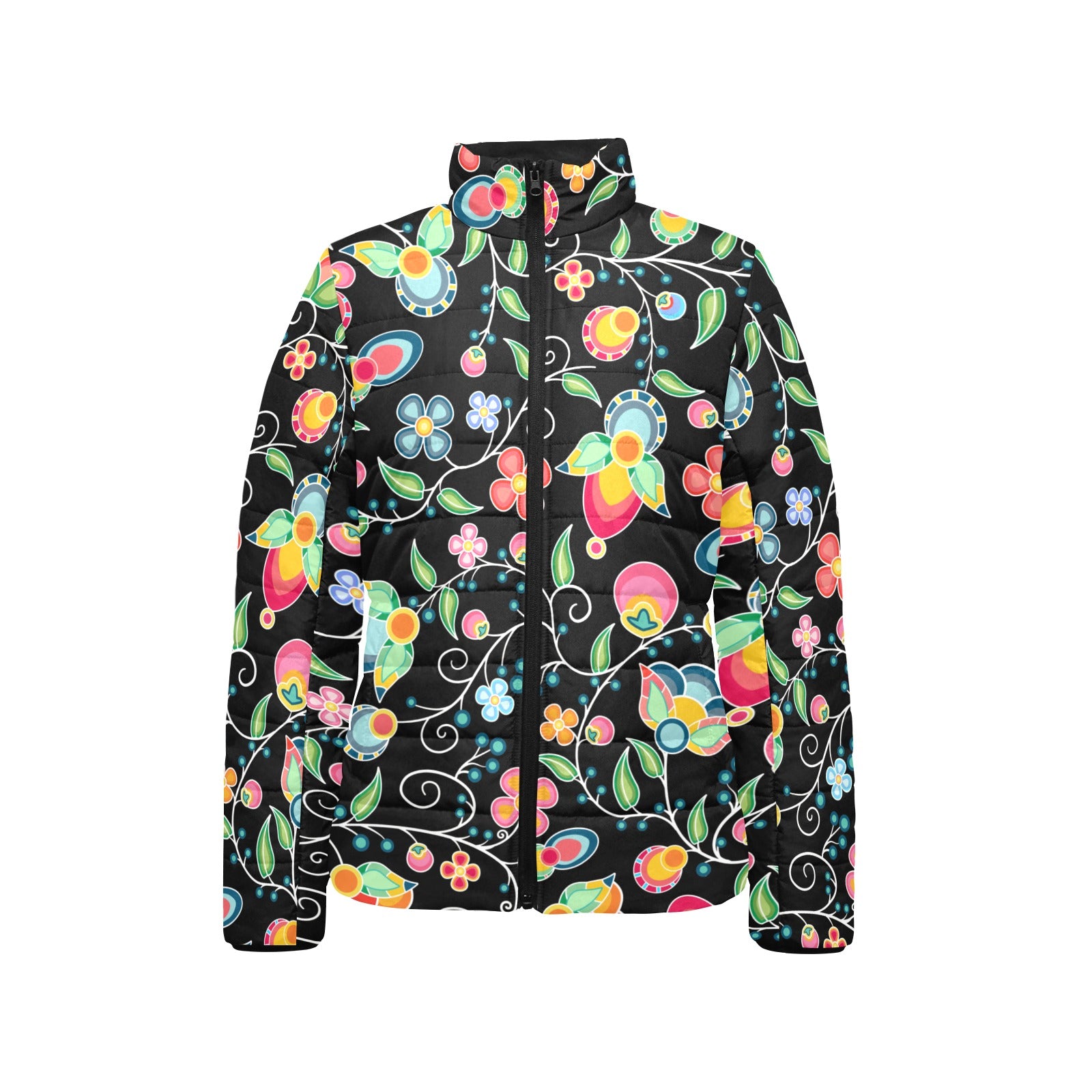 Floral Bounty Black Women's Padded Jacket