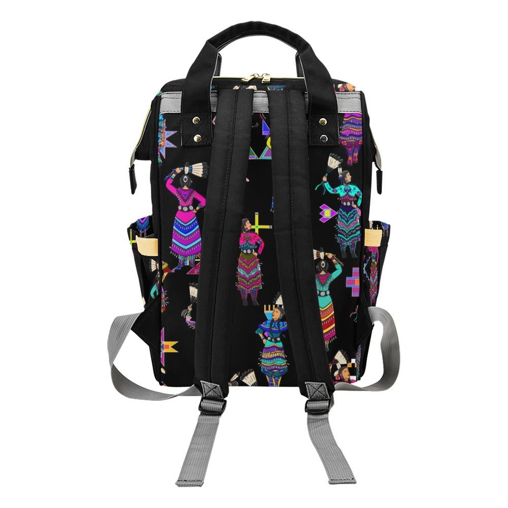 Women's Jingle Dancers Black Multi-Function Diaper Backpack/Diaper Bag