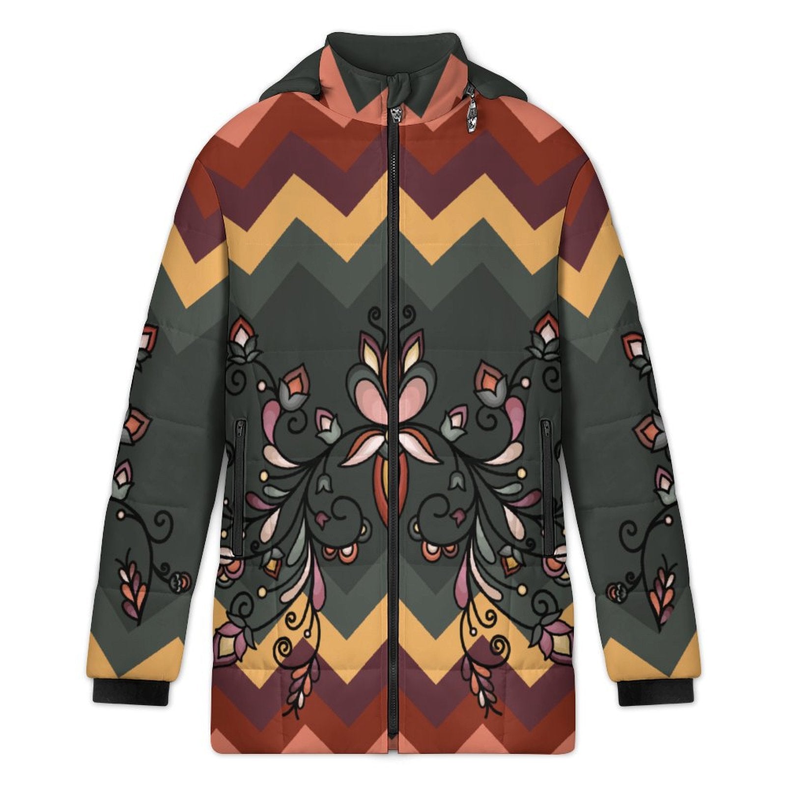 Burnt Sky Petals Women's Hooded Puffer Coat