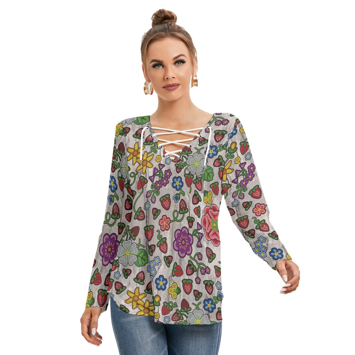 Berry Pop Bright Birch Women's Long Sleeve Neckline Tie Sweatshirt