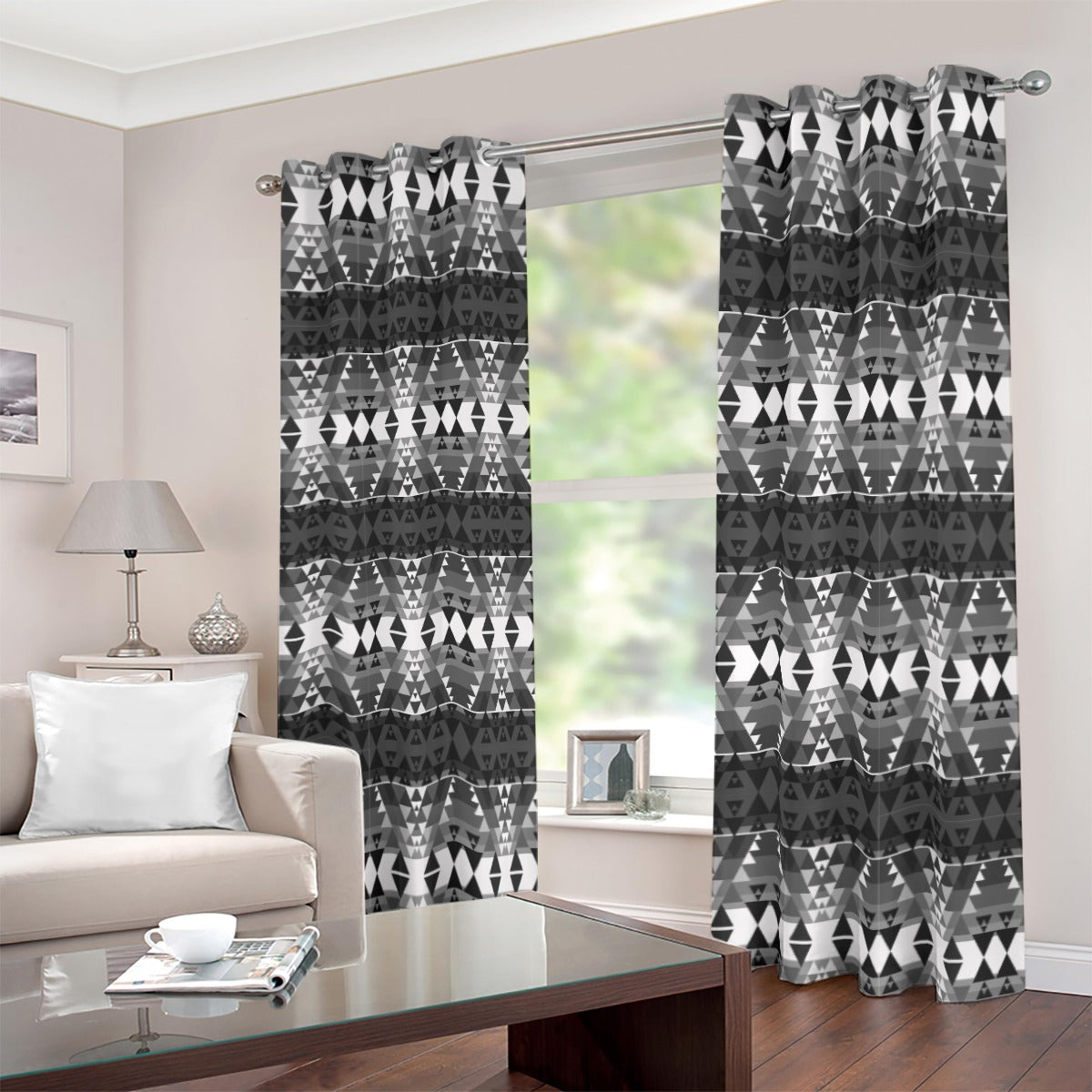 Writing on Stone Black and White Blackout Grommet Curtains | 265(gsm)