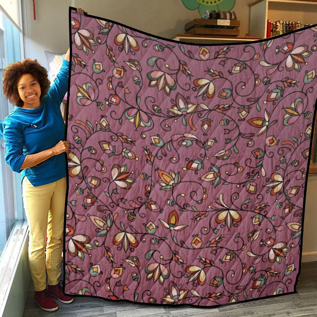 Burnt Sky Petals Magenta Lightweight & Breathable Quilt With Edge-wrapping Strips