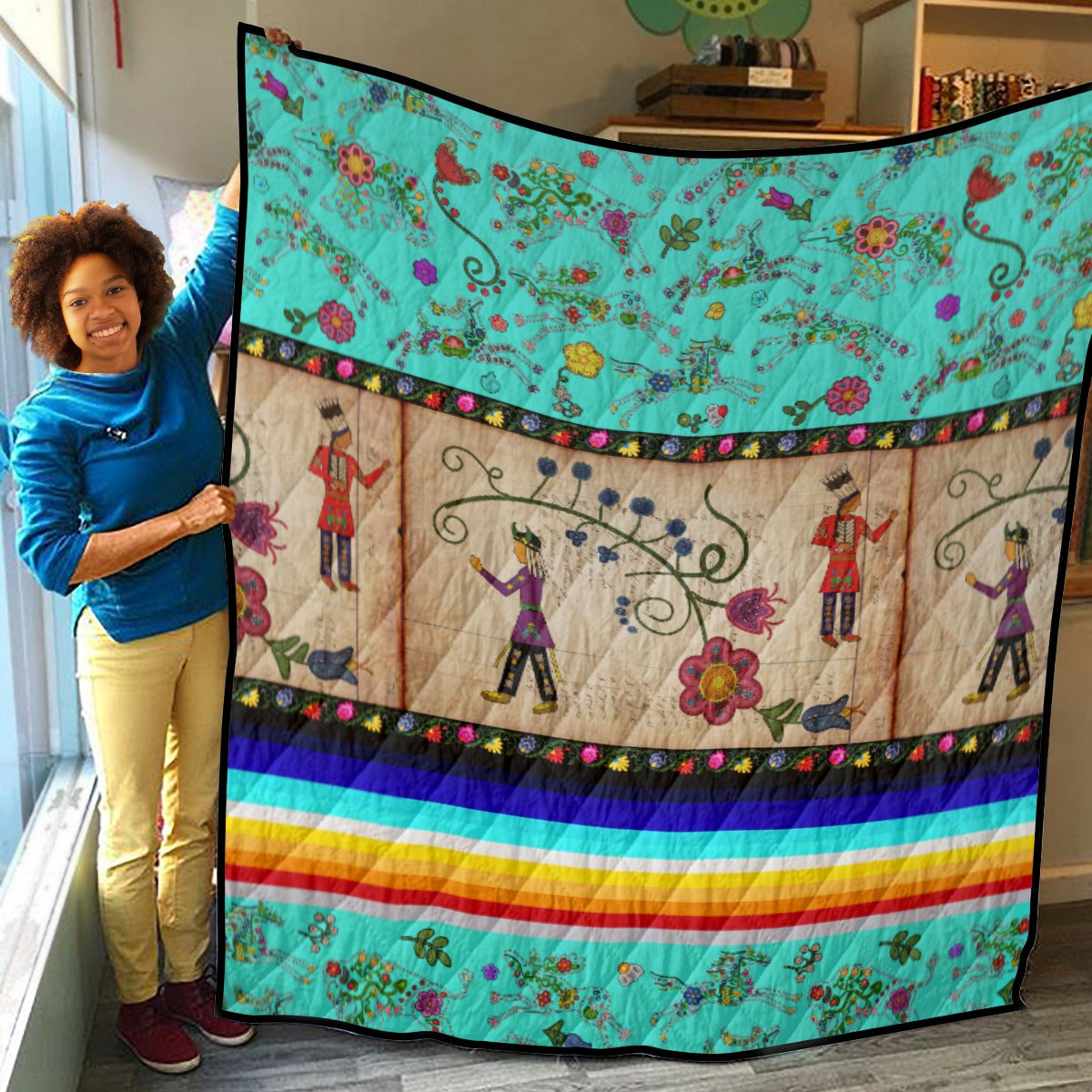 Floral Ledger Warriors Turquoise 2 Lightweight & Breathable Quilt With Edge-wrapping Strips
