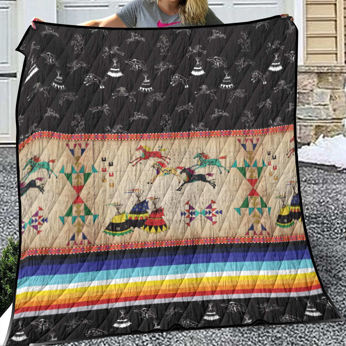 Horses Running Black Sky 2 Lightweight & Breathable Quilt With Edge-wrapping Strips