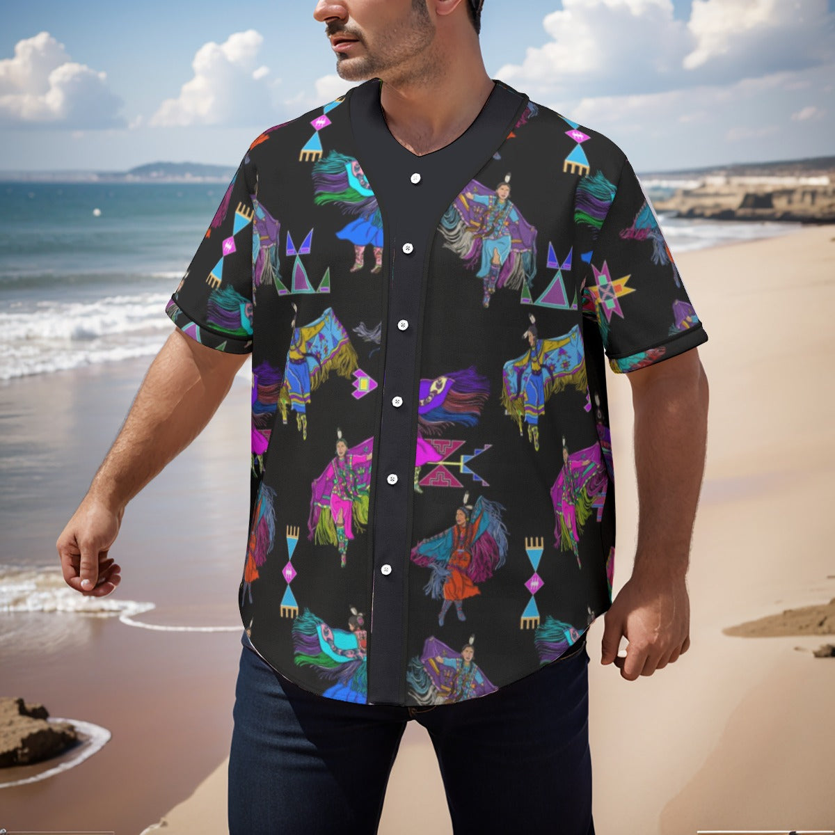 Women's Fancy Dancers Black Men's Short Sleeve Baseball Jersey With Pinstripes
