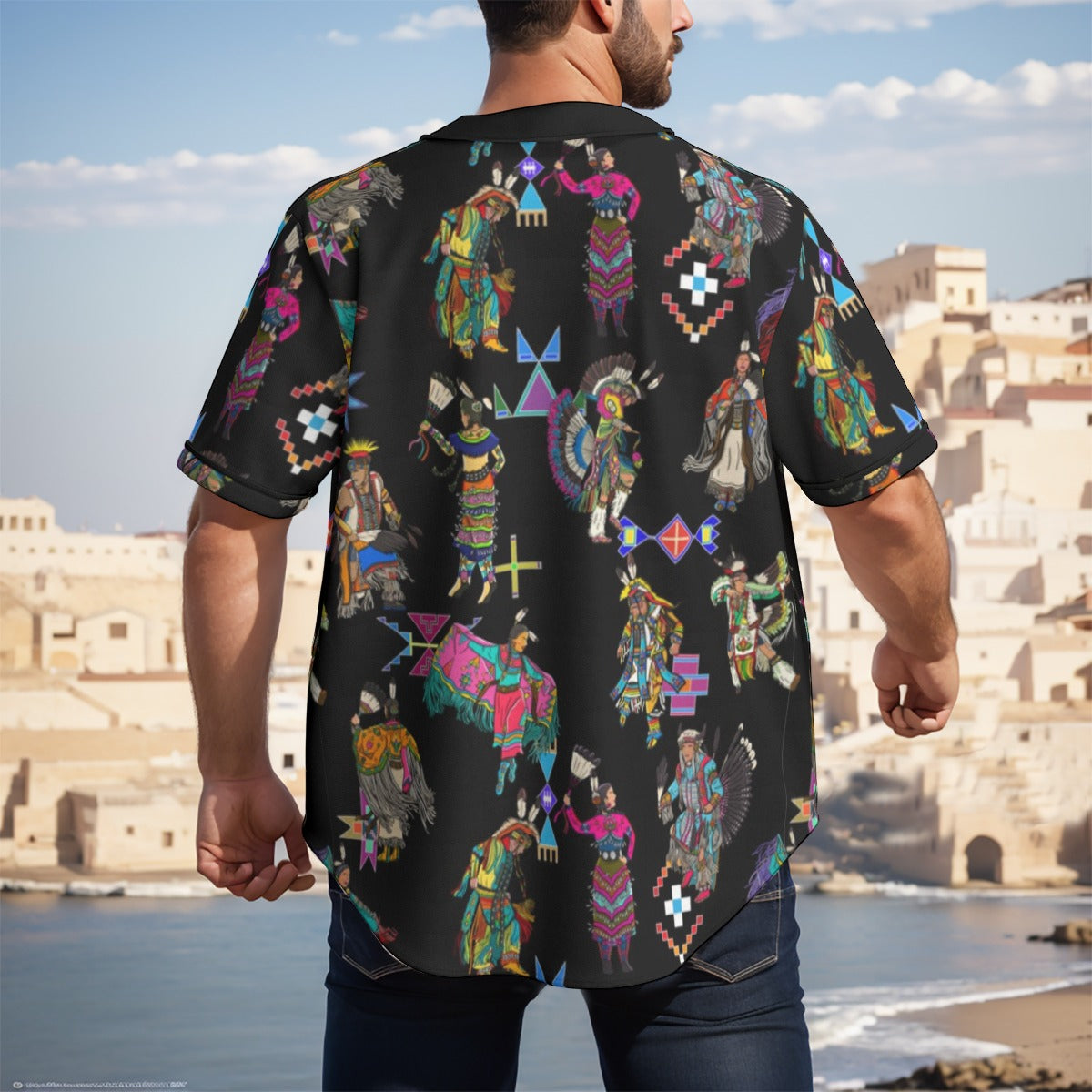 Grand Entry Dancers Black Men's Short Sleeve Baseball Jersey With Pinstripes
