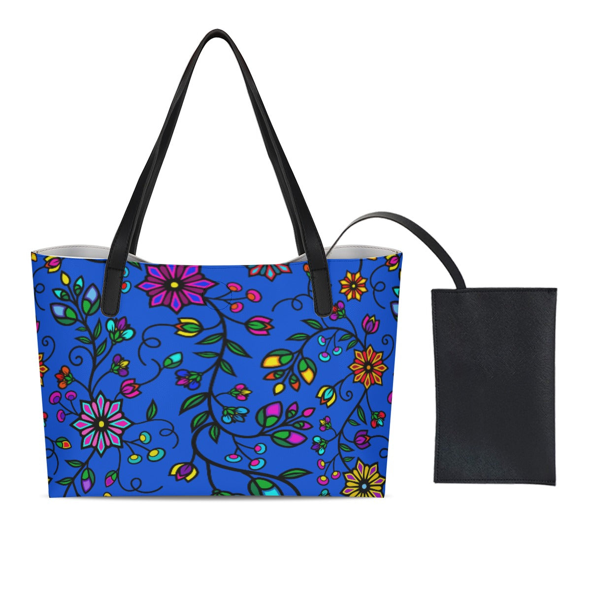 Prairie Paintbrush Blue Shopping Tote Bag With Black Mini Purse