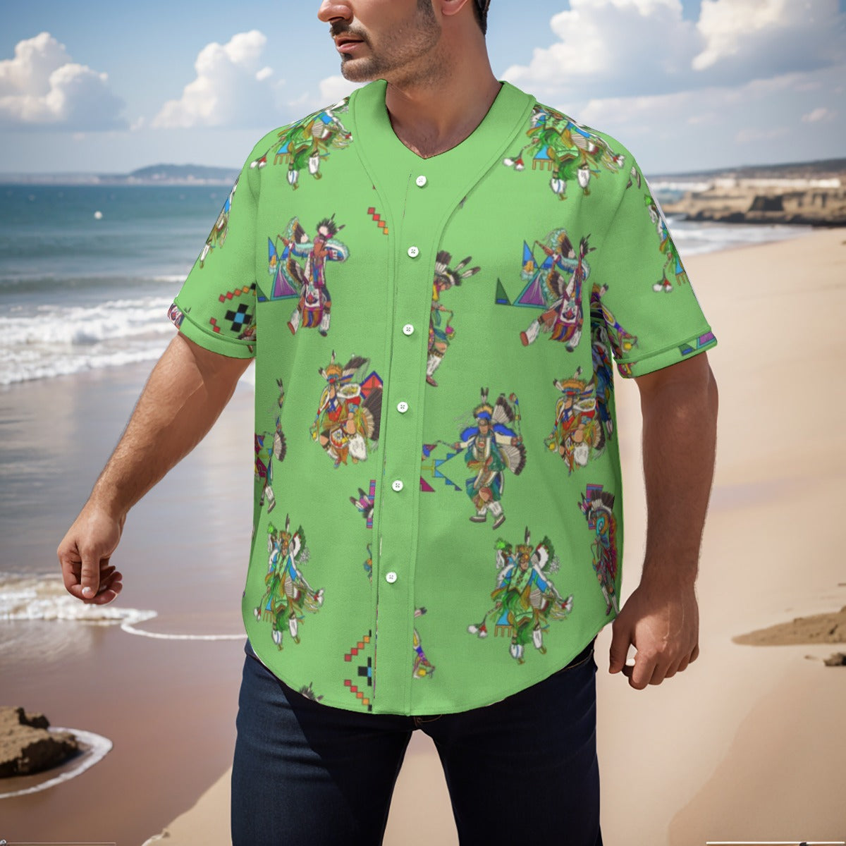 Men's Fancy Dancers Grass Men's Short Sleeve Baseball Jersey With Pinstripes