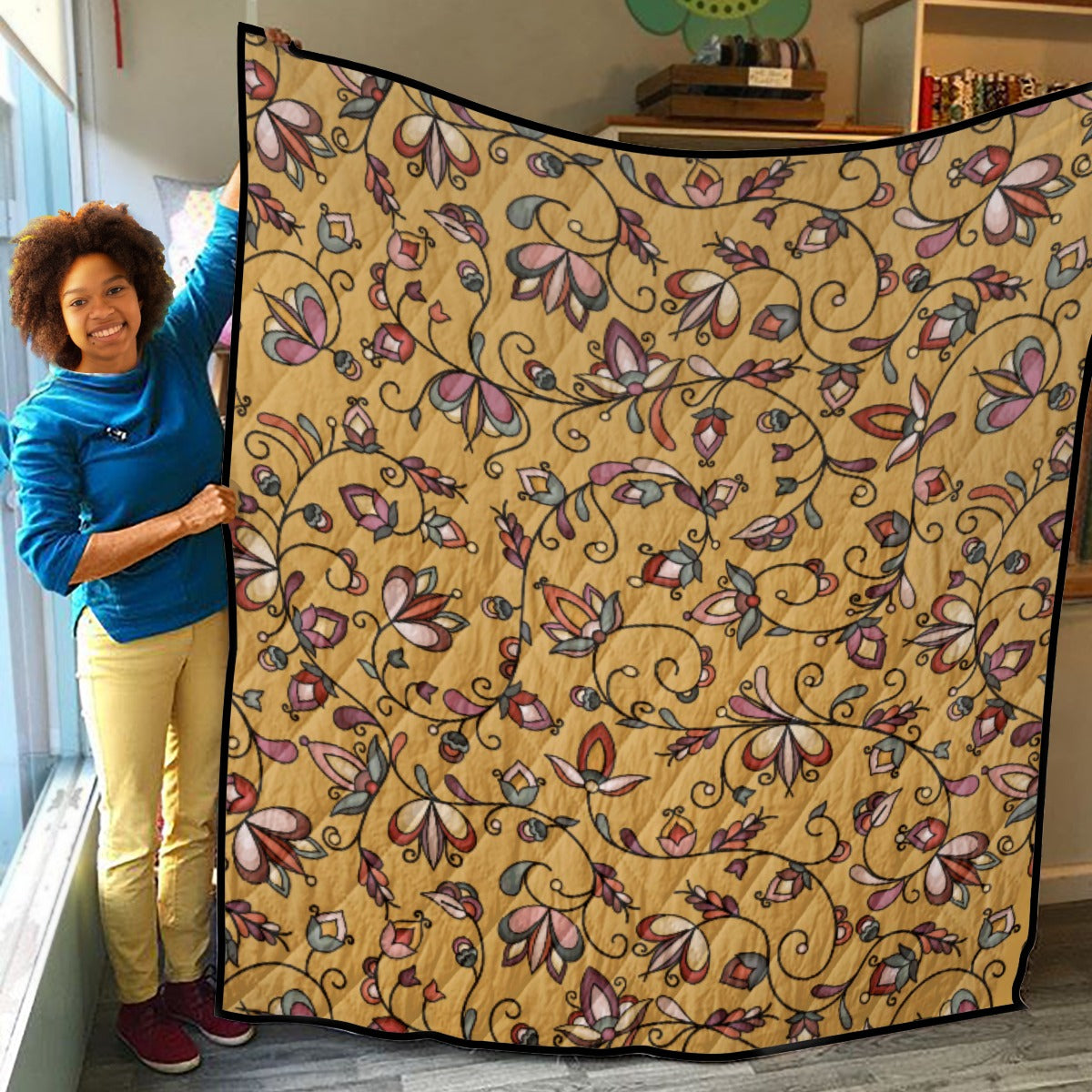 Burnt Sky Petals Gold Lightweight & Breathable Quilt With Edge-wrapping Strips
