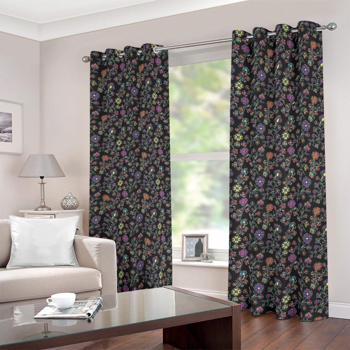 Cosmic Whispers Black Blackout Grommet Curtains | 265(gsm)