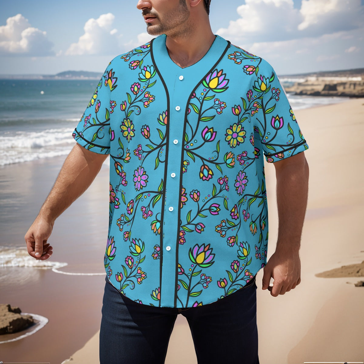Cosmic Whisper Pastel Rainy Horizon Men's Short Sleeve Baseball Jersey With Pinstripes