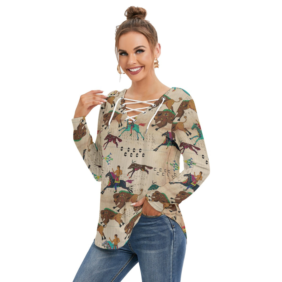 The Hunt Women's Long Sleeve Neckline Tie Sweatshirt