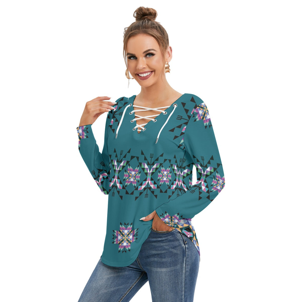 Medicine Lodge Dark Winter Women's Long Sleeve Neckline Tie Sweatshirt