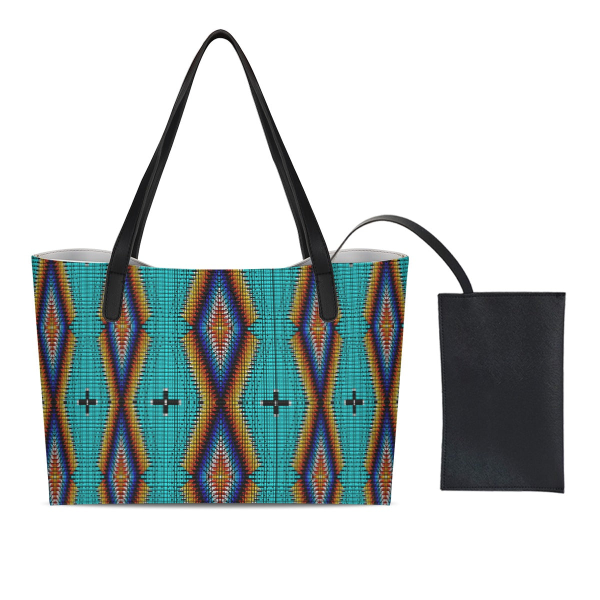 Diamond in the Bluff Turquoise Shopping Tote Bag With Black Mini Purse