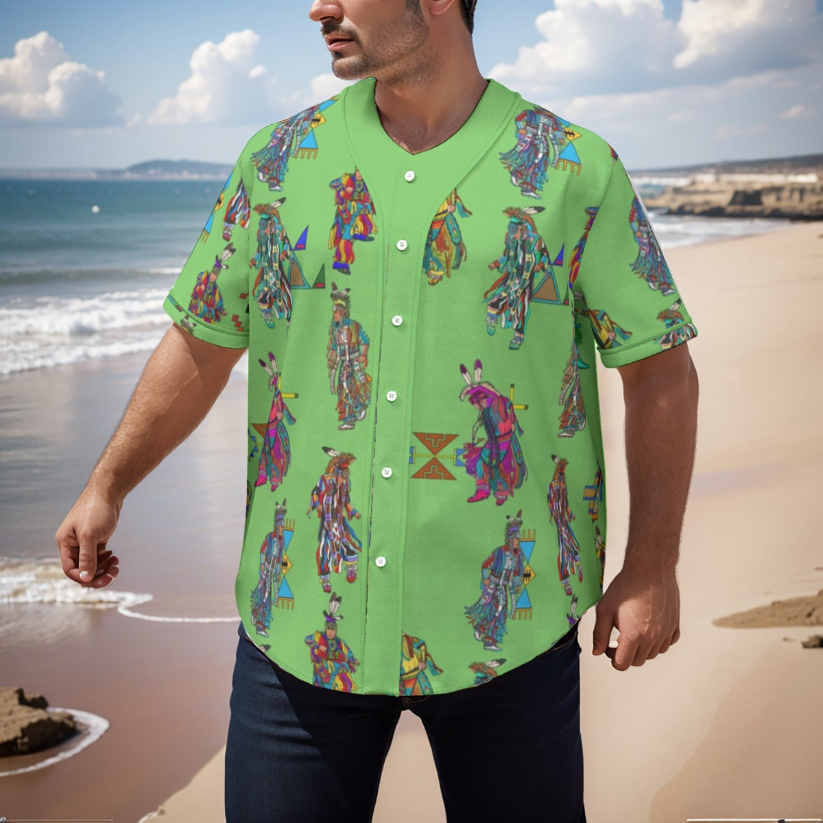 Men's Grass Dancers Grass Men's Short Sleeve Baseball Jersey With Pinstripes