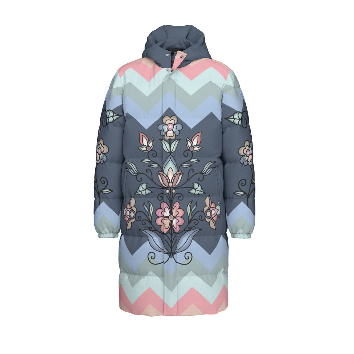 Frostfall Radiance Floral Unisex Long Down Jacket
