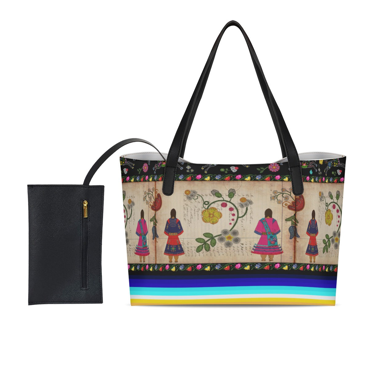 Floral Ledger Sisters Shopping Tote Bag With Black Mini Purse