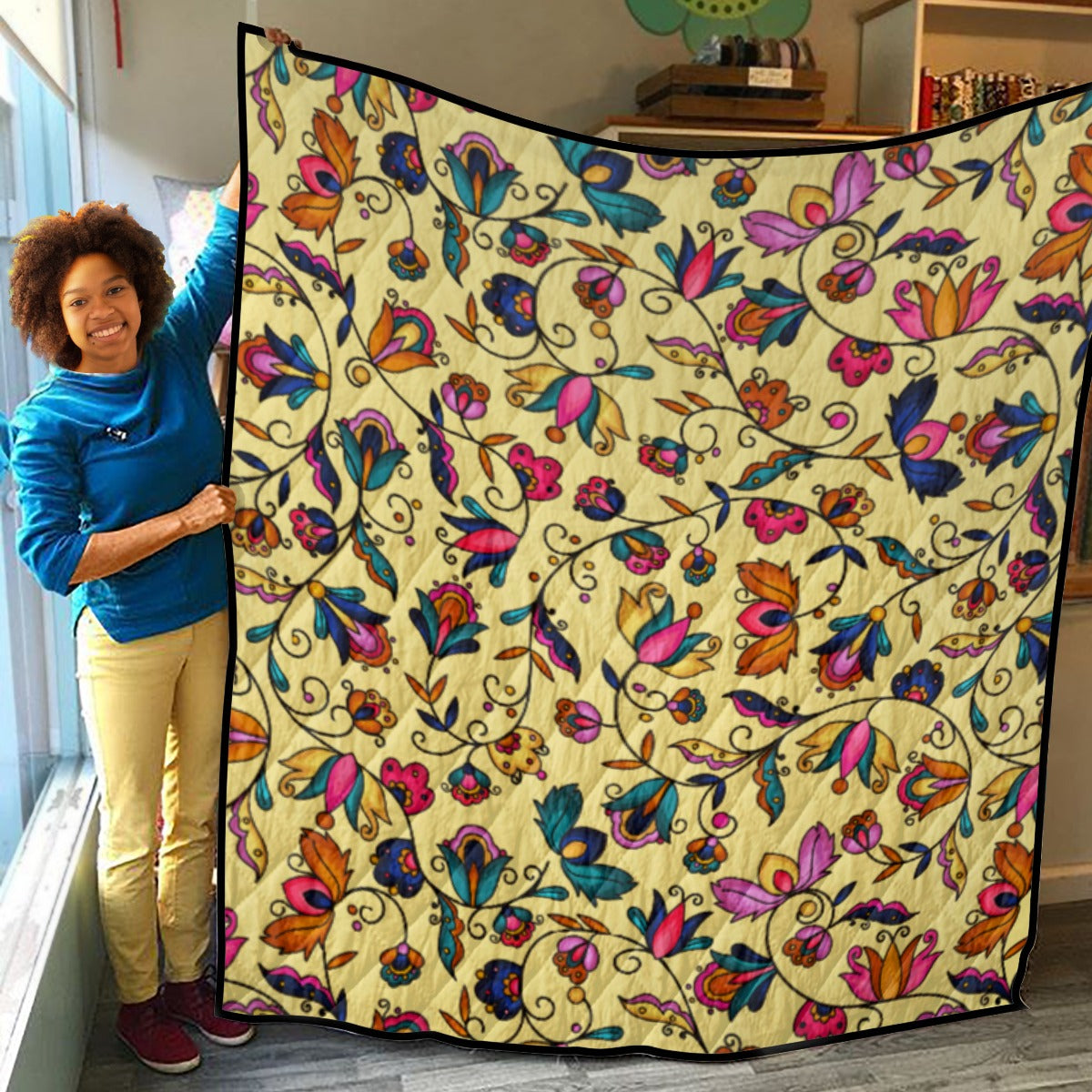 Copper Prairie Petals Yellow Lightweight & Breathable Quilt With Edge-wrapping Strips