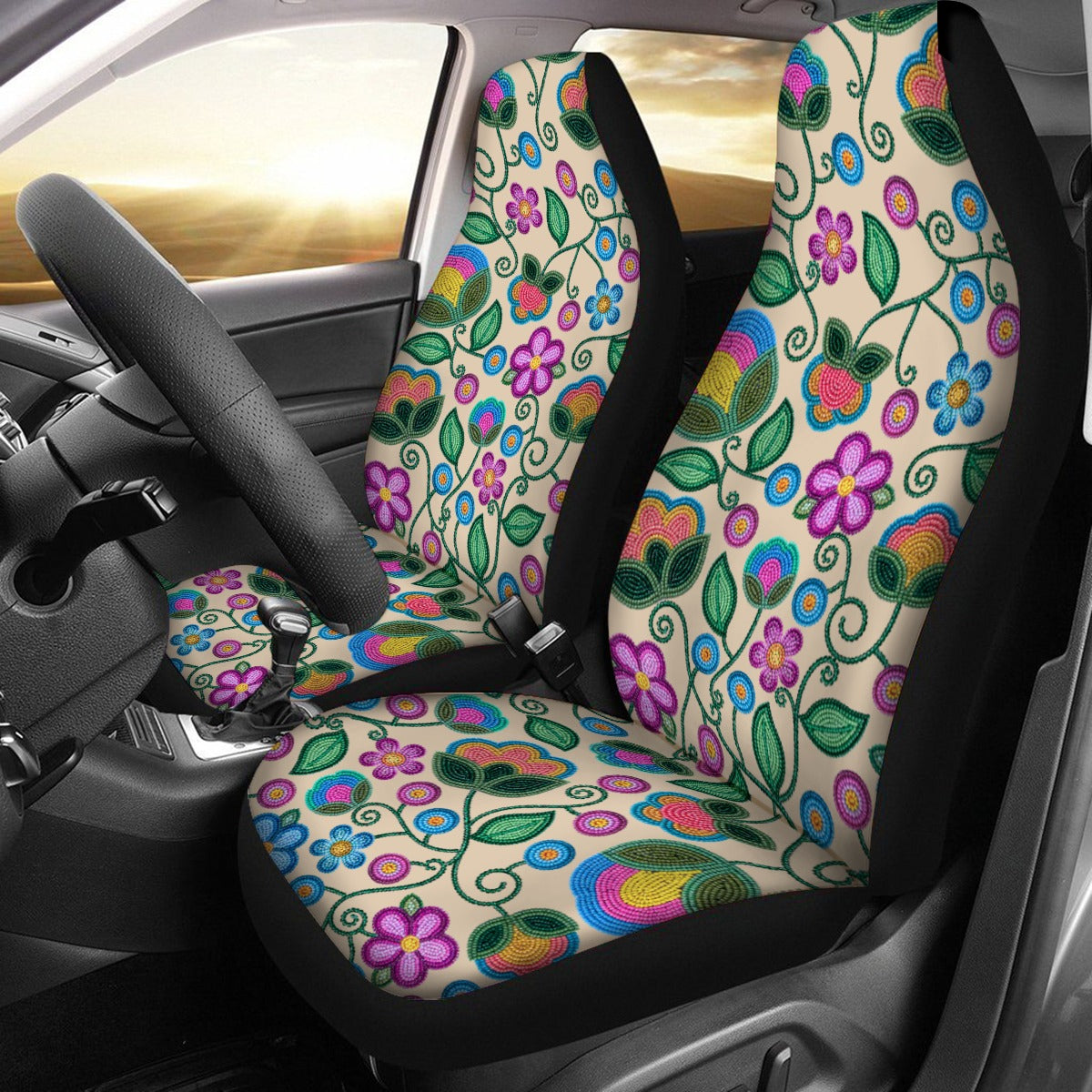 Turquoise Sunbeam Cream Universal Car Seat Cover With Thickened Back