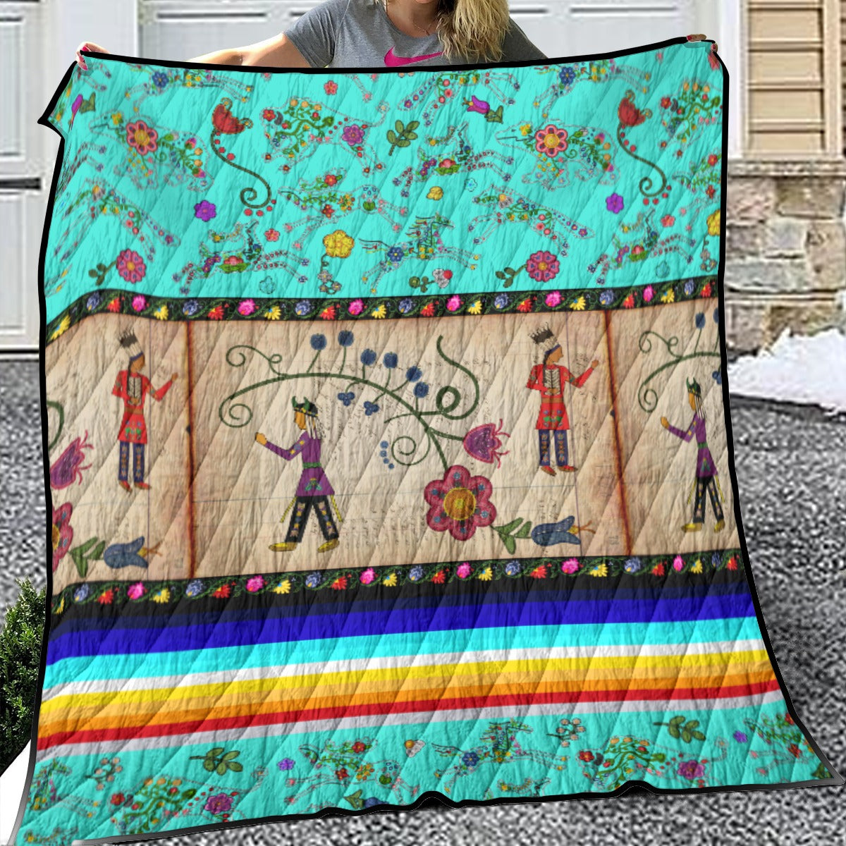 Floral Ledger Warriors Turquoise 2 Lightweight & Breathable Quilt With Edge-wrapping Strips