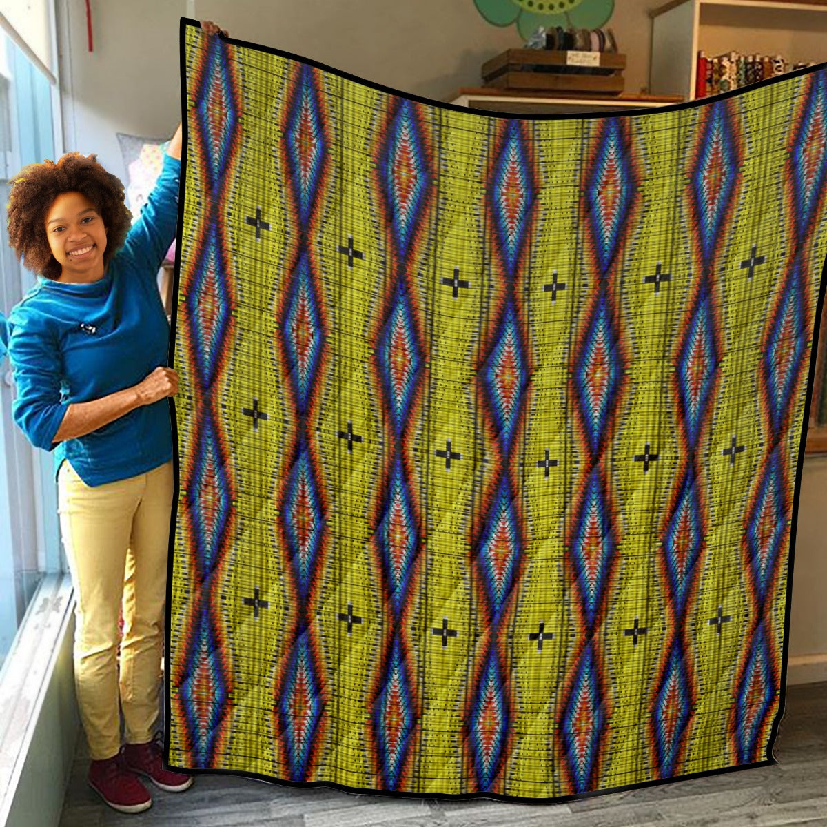 Diamond in the Bluff Yellow Lightweight & Breathable Quilt With Edge-wrapping Strips