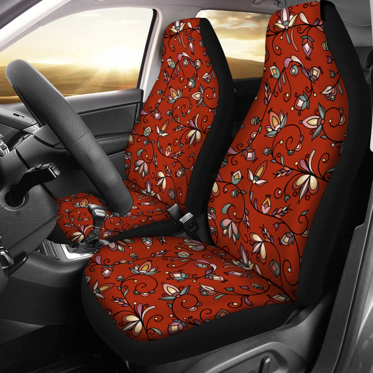 Burnt Sky Petals Red Universal Car Seat Cover With Thickened Back