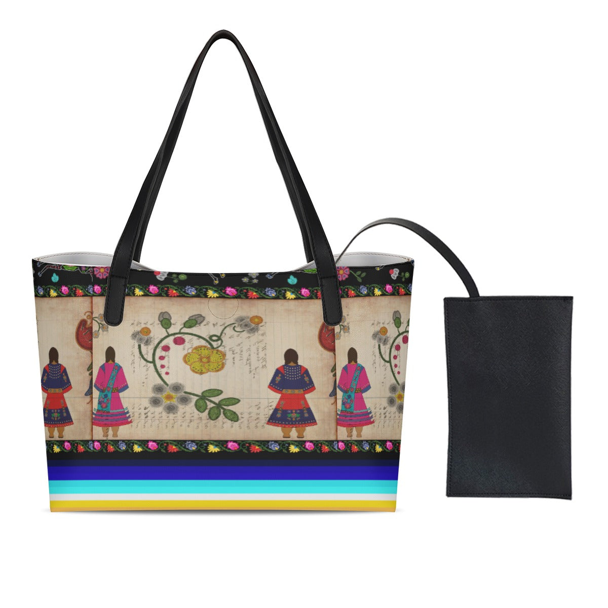 Floral Ledger Sisters Shopping Tote Bag With Black Mini Purse
