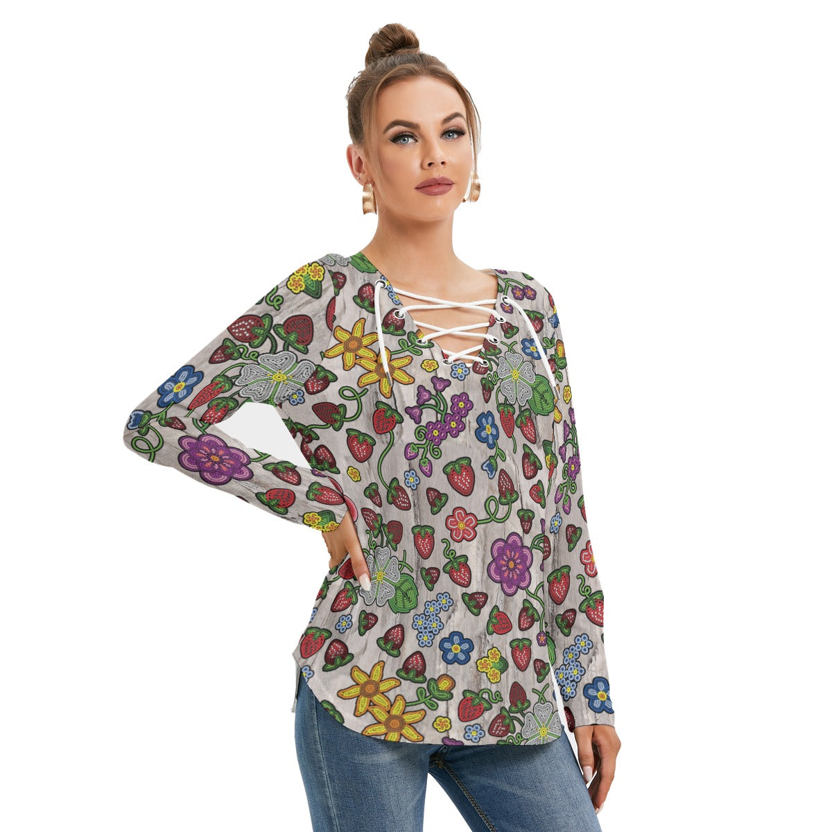 Berry Pop Bright Birch Women's Long Sleeve Neckline Tie Sweatshirt