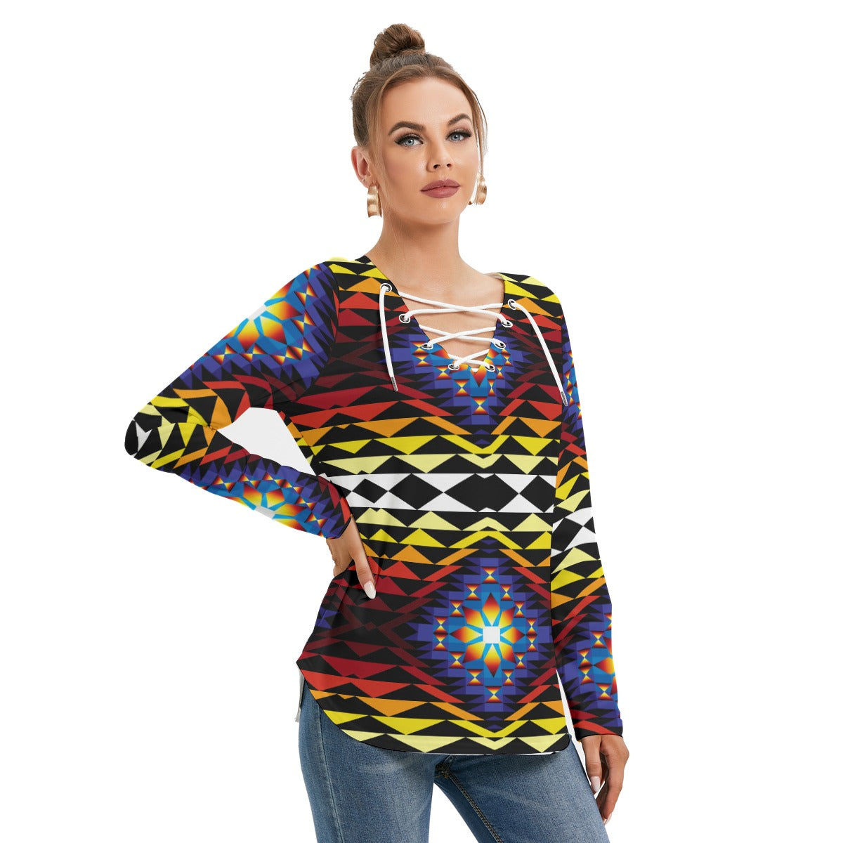 Sunset Blanket Women's Long Sleeve Neckline Tie Sweatshirt