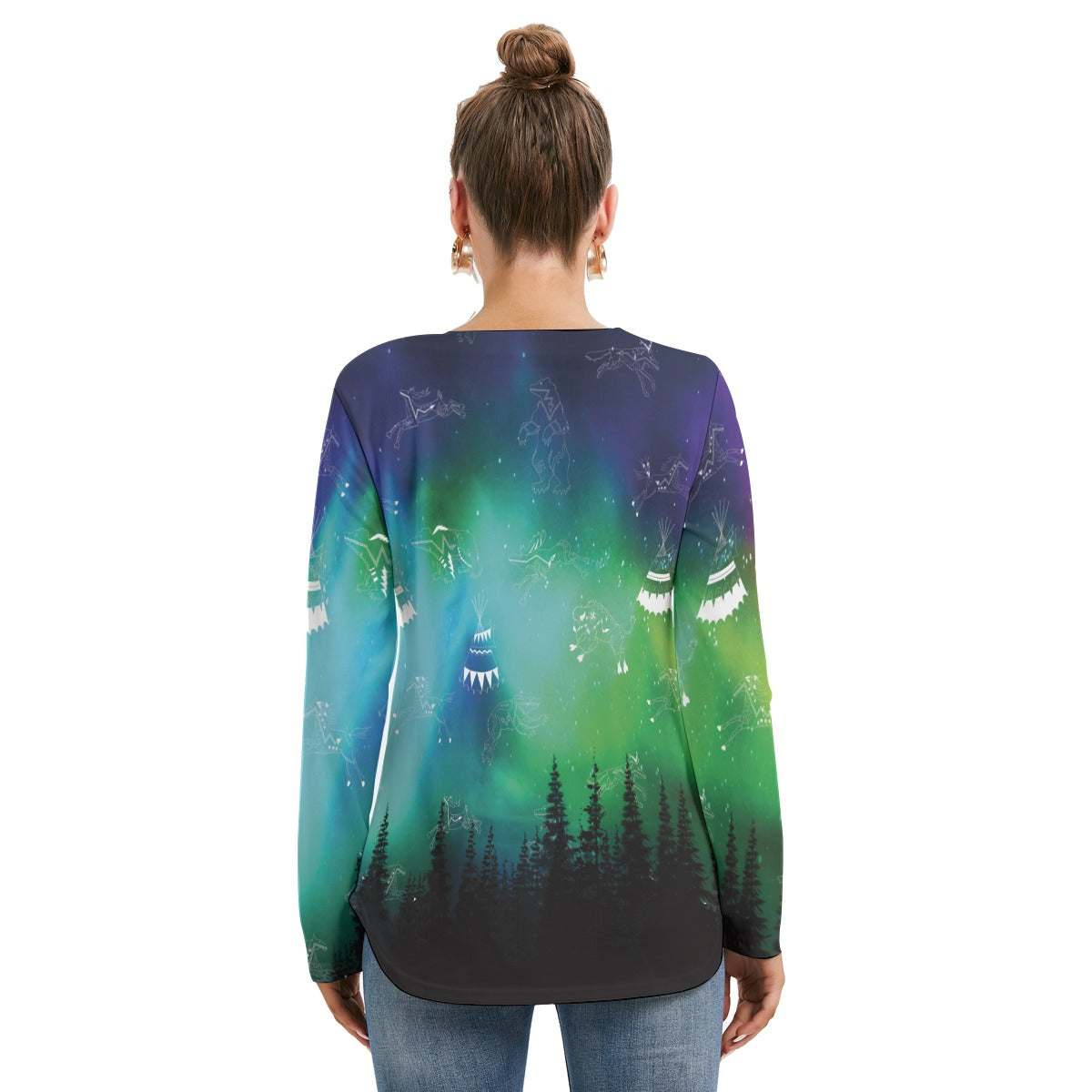 Aurora Medicine Animals Women's Long Sleeve Neckline Tie Sweatshirt